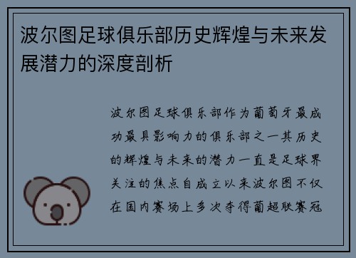波尔图足球俱乐部历史辉煌与未来发展潜力的深度剖析