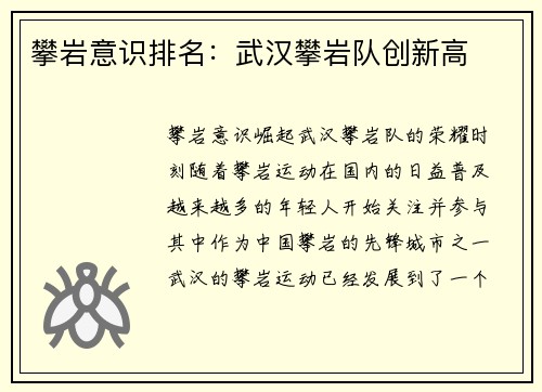 攀岩意识排名：武汉攀岩队创新高