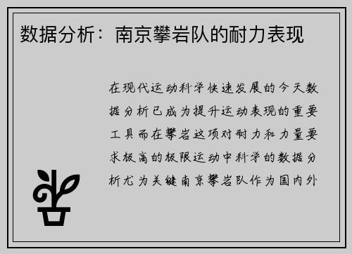 数据分析：南京攀岩队的耐力表现
