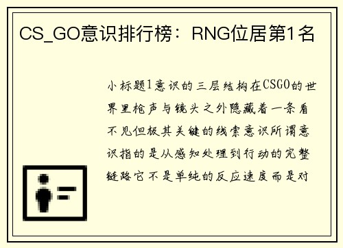 CS_GO意识排行榜：RNG位居第1名