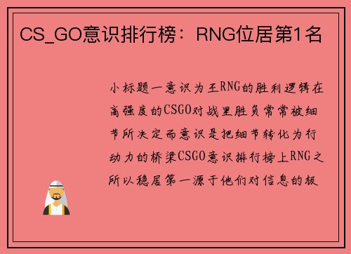 CS_GO意识排行榜：RNG位居第1名